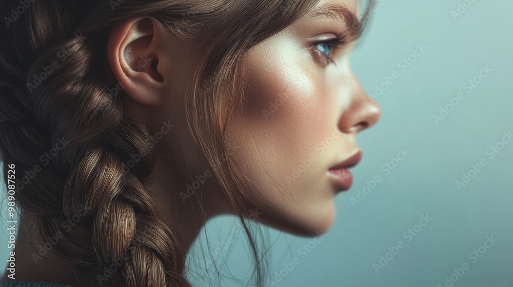 Naklejka premium Woman with Thick Side Braid in Profile View