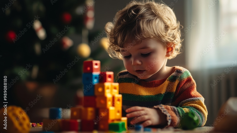 Child Playing with Colorful Building Blocks Child Playing with Colorful Building Blocks