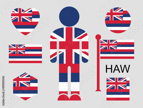 Hawaiian flag set. Isolated Hawaiian flag on white background