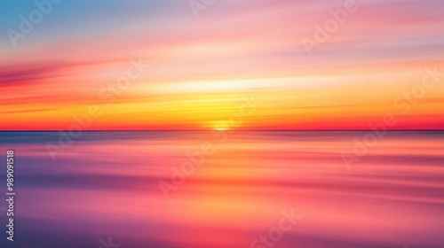 A vibrant horizon featuring a blurred sunset  with warm orange and pink hues fading into the evening sky for a serene  dynamic effect