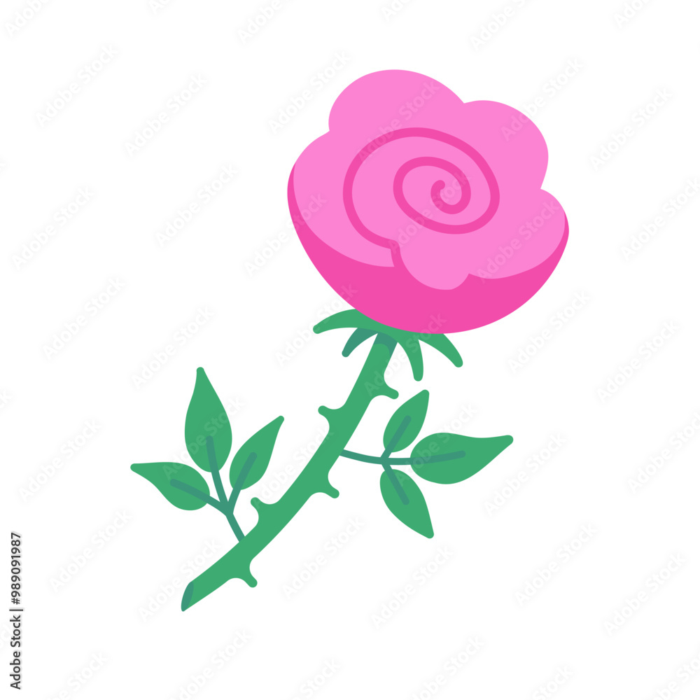 Cute pink rose hand drawn single drawing. Vector color flat illustration isolated on white background. Cute pink rose hand drawn single drawing. Vector color flat illustration isolated on white background.