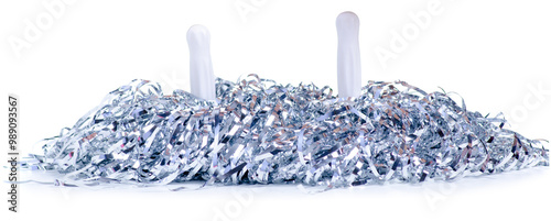 Fotografie Silver pom poms on white background isolation