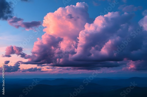 Pink & Purple Sunset Clouds over Adirondack Mountains photo