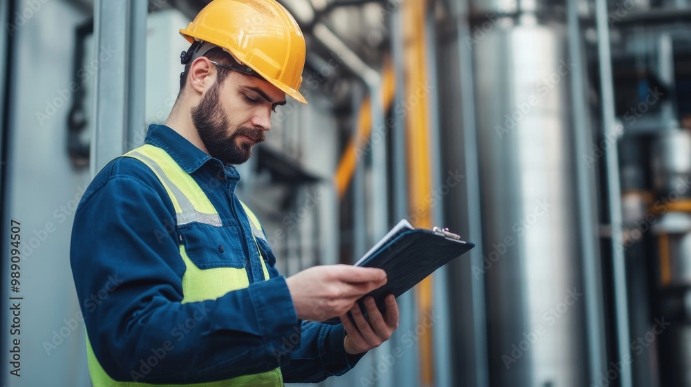 Engineer Reviewing Safety Protocols in Industry Engineer Reviewing Safety Protocols in Industry