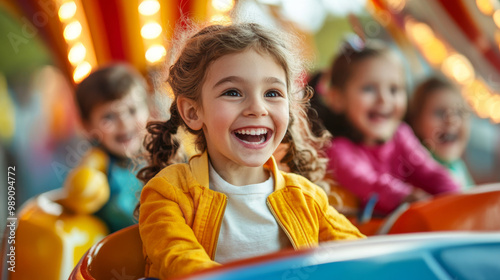 Joyful Family Fun at Amusement Park Rides