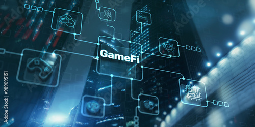 Gamefi concept. Game decentralized finance. Blockchain game