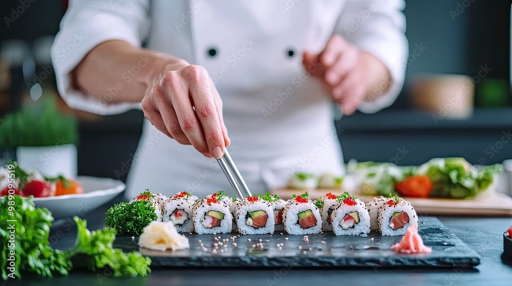 Private chef preparing sushi at home Private chef preparing sushi at home