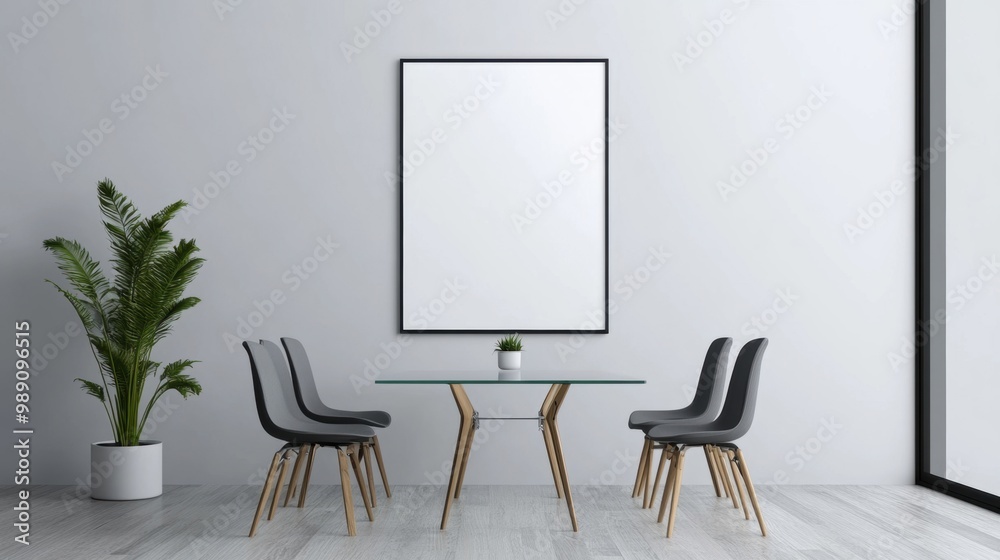 Modern Minimalist Dining Room with Plant and Empty Wall