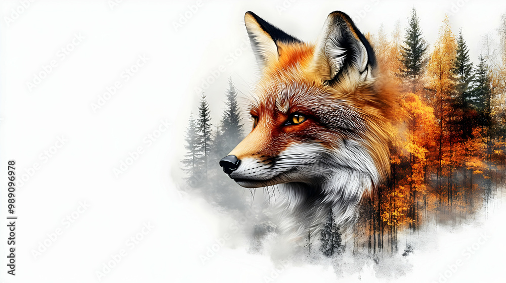 Fotografie Red Fox Portrait in Autumn Forest