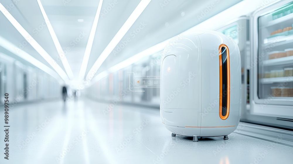 Futuristic Delivery Robot in Modern Environment Futuristic Delivery Robot in Modern Environment