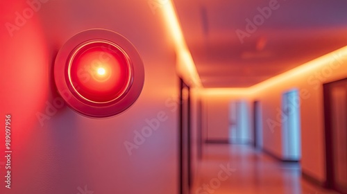 smoke detector on ceiling in modern hall