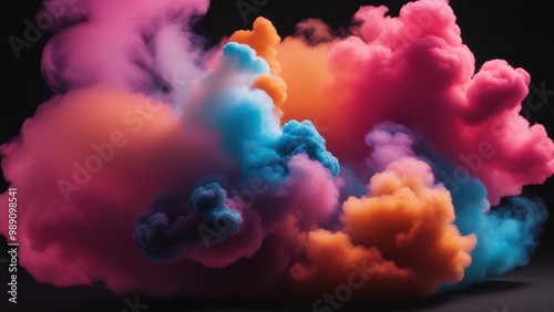 Vibrant colored smoke dispersing into dark air showcasing pink blue and orange hues.