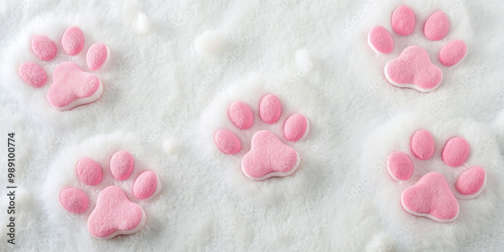 Adorable light pink paw prints trail across a soft, white surface, leaving behind a sweet and gentle impression, evoking feelings of warmth and playfulness. Adorable light pink paw prints trail across a soft, white surface, leaving behind a sweet and gentle impression, evoking feelings of warmth and playfulness.