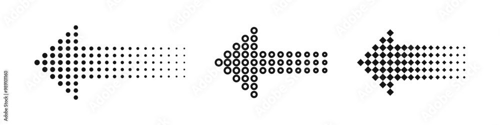 Dotted arrow icon. Directional pointer with dots Dotted arrow icon. Directional pointer with dots