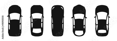 Car top view silhouette. Overhead vehicle shape