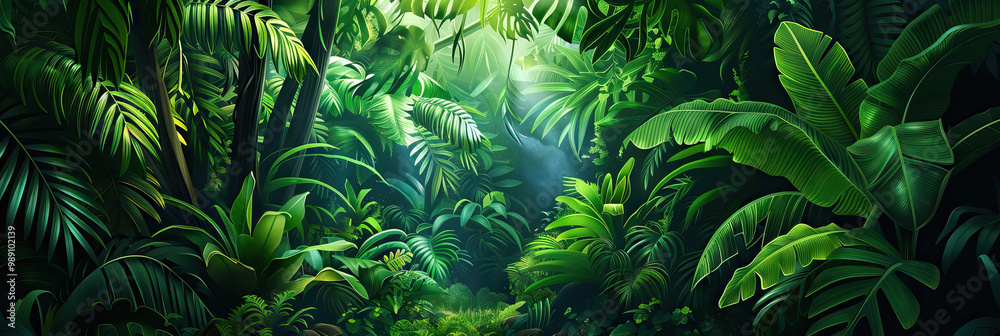 Fototapeta premium Lush Green Jungle Plant Wallpaper for Adventurous Game Show