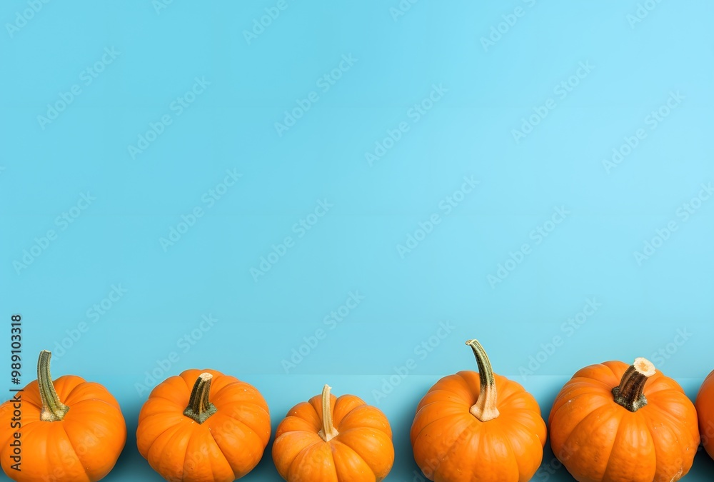 Orange Pumpkins on Blue Background Fall Decor Orange Pumpkins on Blue Background Fall Decor