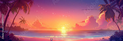 Beachfront Sunset Backdrop for Summer Game Show