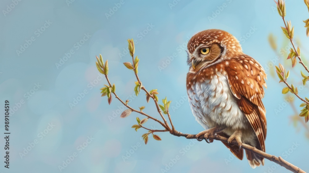 Little Owl Perched on a Branch