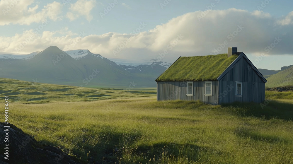 Small Gray House with Grass Roof in Iceland Small Gray House with Grass Roof in Iceland