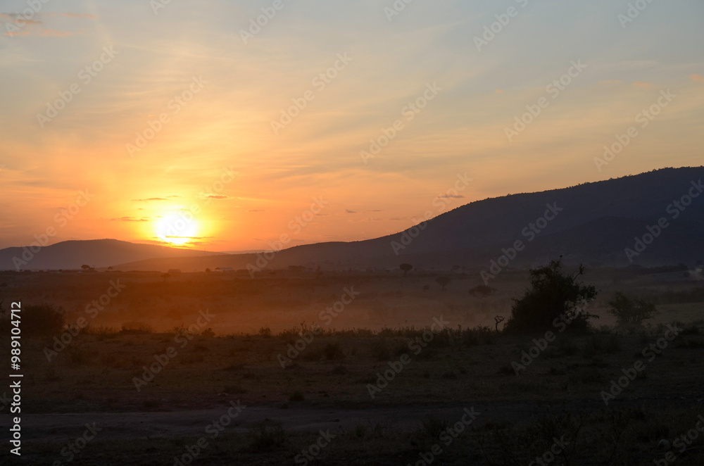 coucher de soleil, Réserve de Masai Mara, Kenya coucher de soleil, Réserve de Masai Mara, Kenya