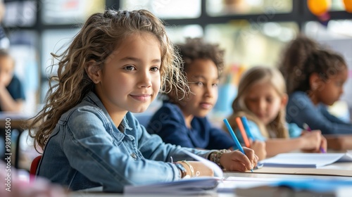 Engaged Young Students Immersed in Focused Learning with Elementary School Study Materials