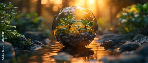 Glass sphere as a terrarium closed ecosystem