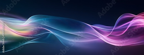 Abstract Purple and Green Waves on Blue Background