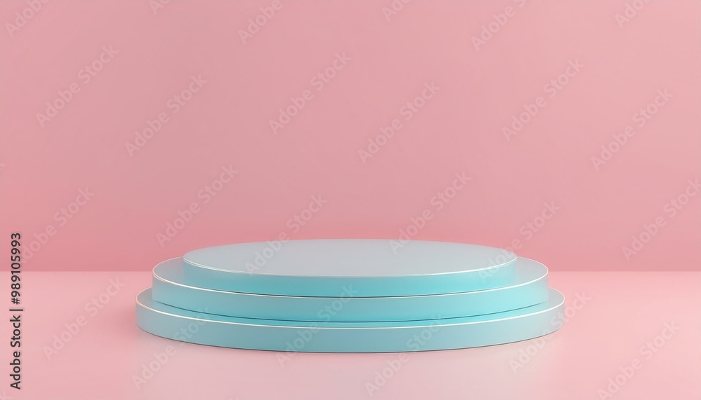 A minimalist blue display platform against a soft pink background, perfect for showcasing products or artworks. A minimalist blue display platform against a soft pink background, perfect for showcasing products or artworks.