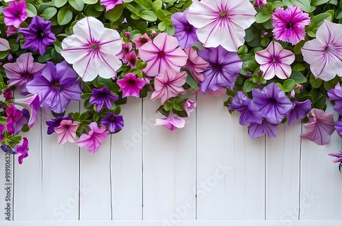 Purple and Pink Flowers on White Wooden Background