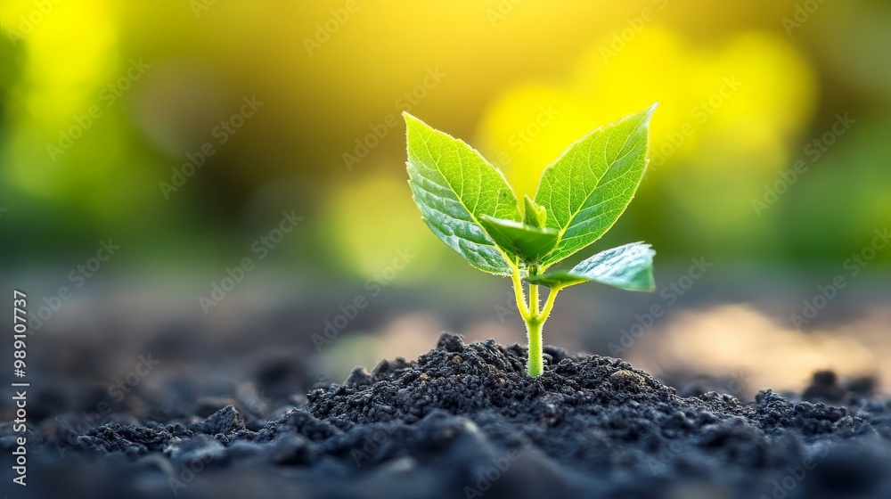 Young plant growing in sunlight, concept of new life and growth. Young plant growing in sunlight, concept of new life and growth.