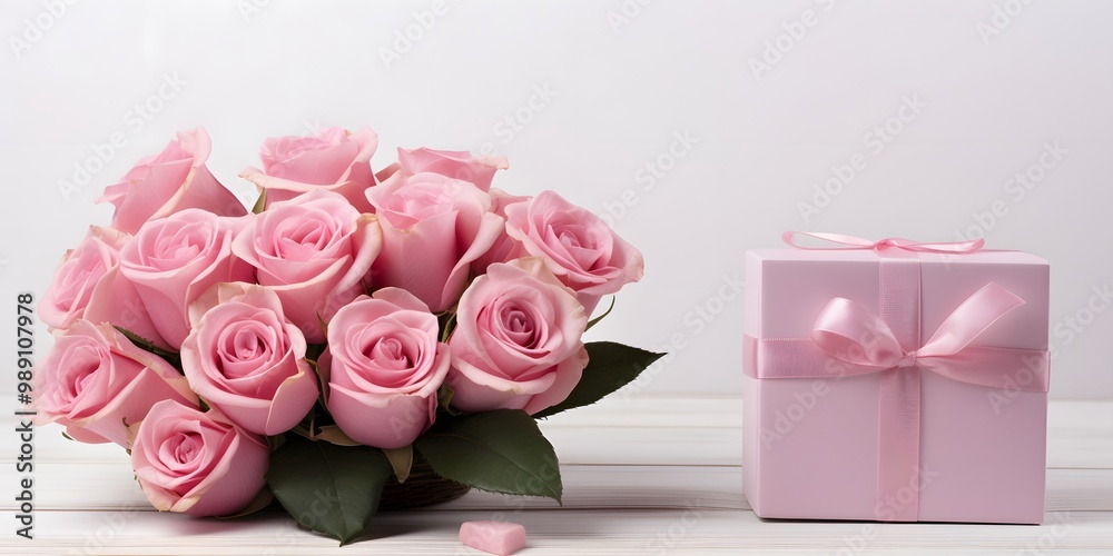 Pink Roses Bouquet with Gift Box and Card Pink Roses Bouquet with Gift Box and Card