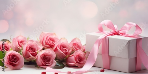 Pink Roses & Gift Box - Romantic Valentine's Day Arrangement