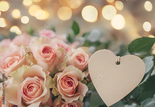 Romantic Pink Roses with Heart Tag