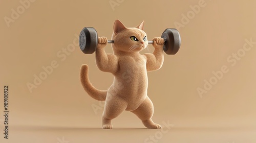 A strong cat lifting dumbbells, showcasing a playful blend of fitness and humor. Perfect for fitness enthusiasts and pet lovers alike. photo