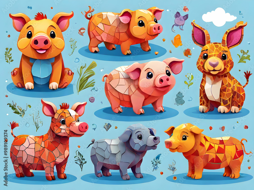 Fototapeta premium set of animals,Ai generated 