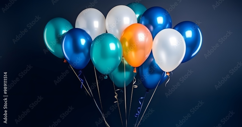 Colorful Balloons on Dark Blue Background with Copy Space Colorful Balloons on Dark Blue Background with Copy Space