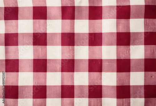 Burgundy and Cream Gingham Fabric Texture