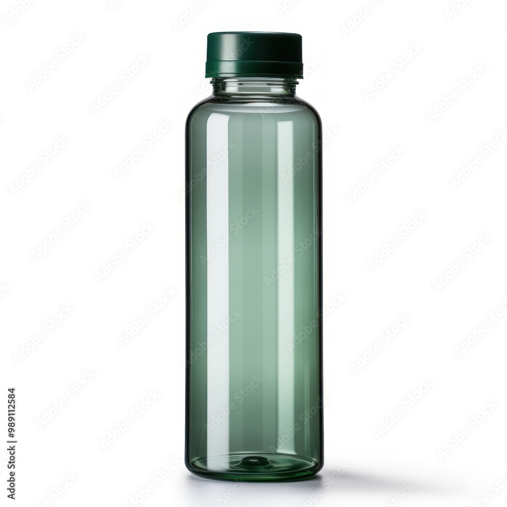 Water bottle in dark green color glass white background refreshment.