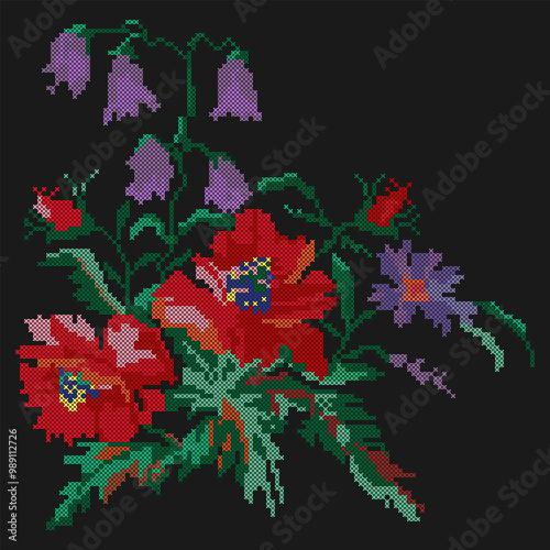 Cross Stitch Flowers, Floral Embroidery Pattern