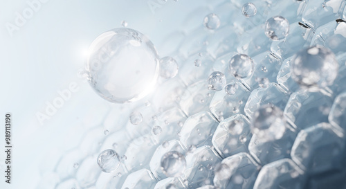 serum and vitamin drop on skin cell. serum through the skin layer and reduce up saggy skin of the skin cell. 3d rendering.