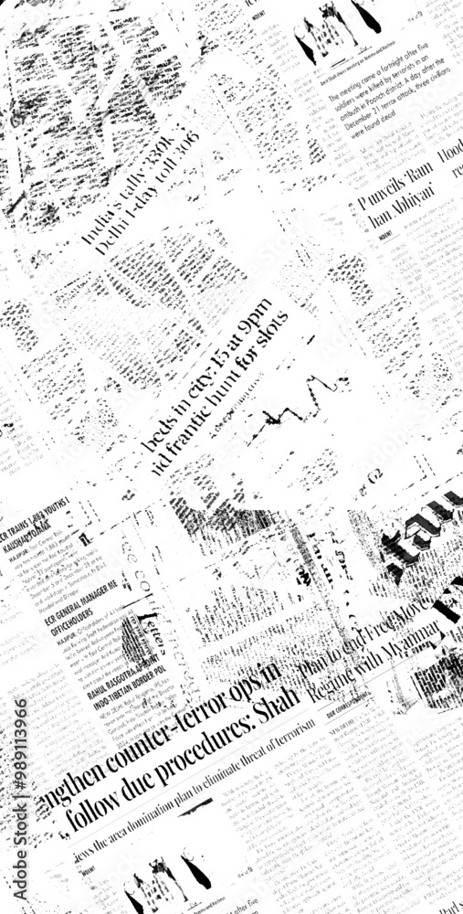 Vector white and black newspaper paper grunge vintage old aged texture with fragments of newspaper text Transparent background.