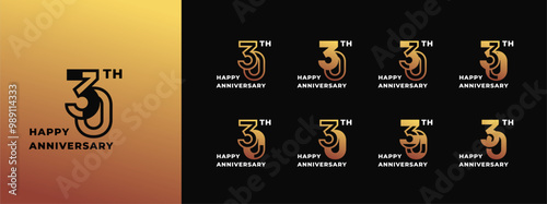 Logo 30th, 10th-90th, 10-90 years happy anniversary, Creative design template for celebration, birthday, greeting and invitation. Editable file
