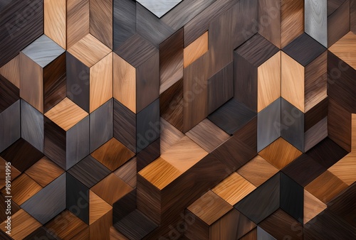 Abstract Geometric Wooden Wall Panel Design
