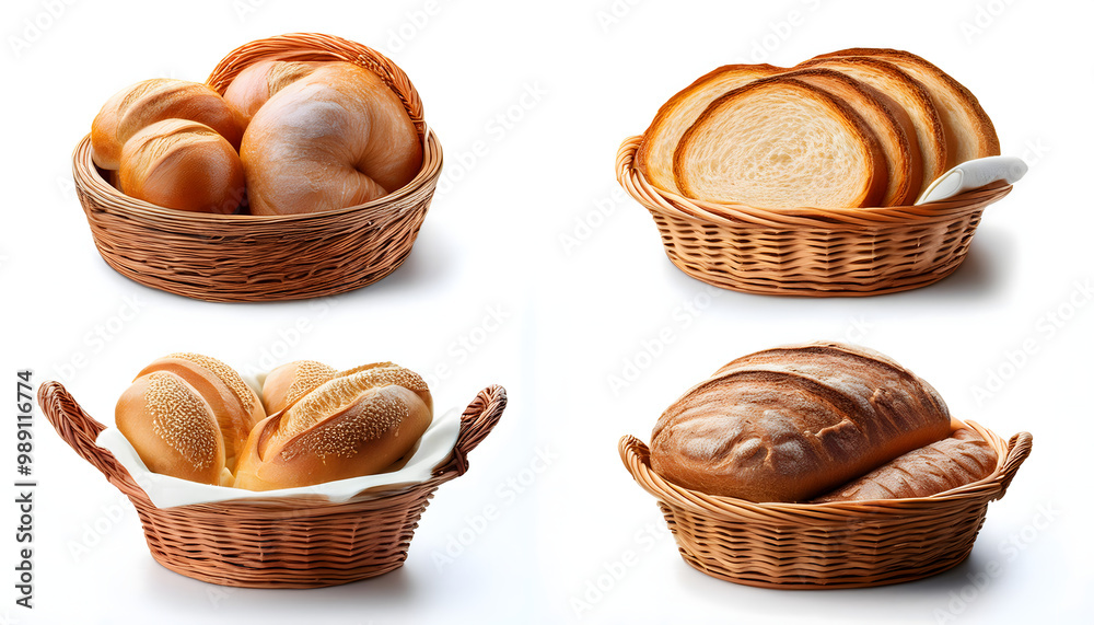 Collection 4 set of basket of bread bun loaf slice. Collection 4 set of basket of bread bun loaf slice.
