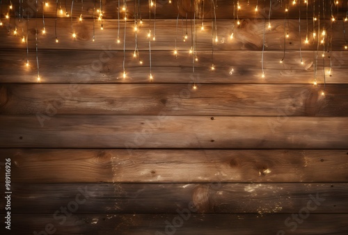 Rustic Wooden Background With Fairy Lights