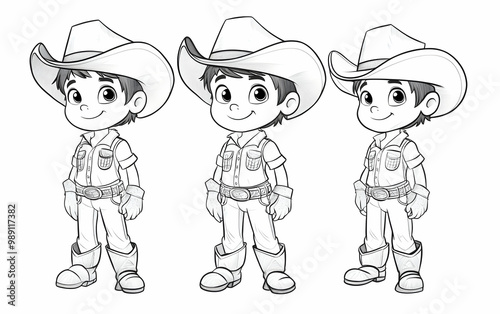 Cowboy Kids cartoon for coloring book 