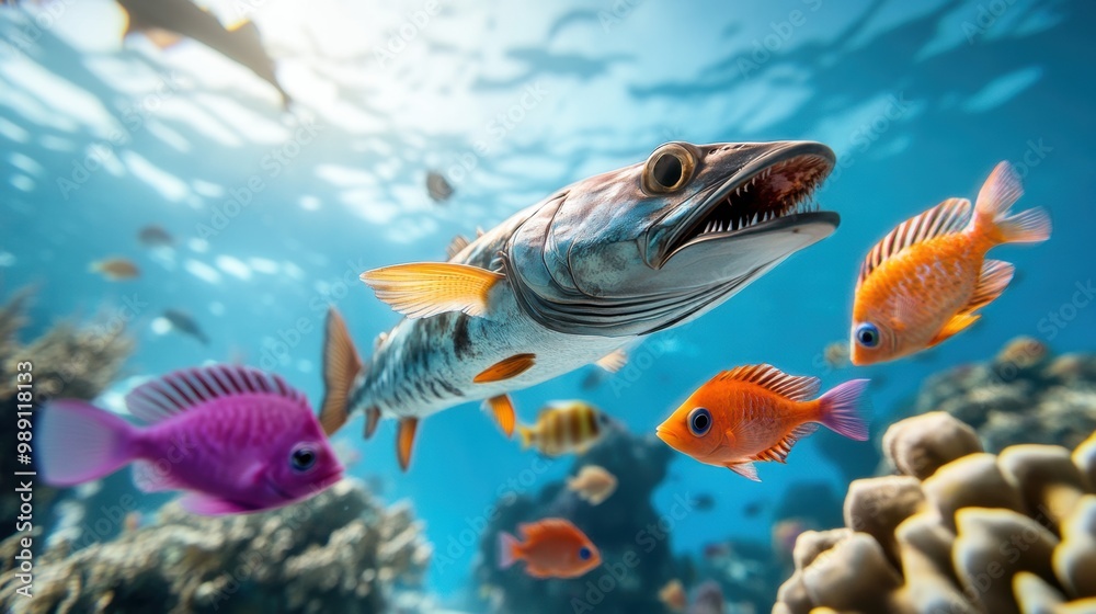 Fototapeta premium Underwater Scene with Colorful Tropical Fish