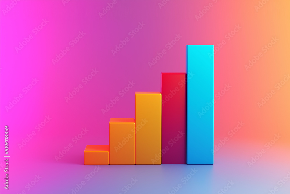 Colorful 3D bar graph representing growth and progress Colorful 3D bar graph representing growth and progress
