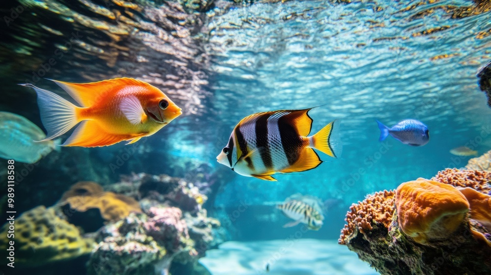 Fototapeta premium Colorful Tropical Fish Swimming in Clear Ocean Water